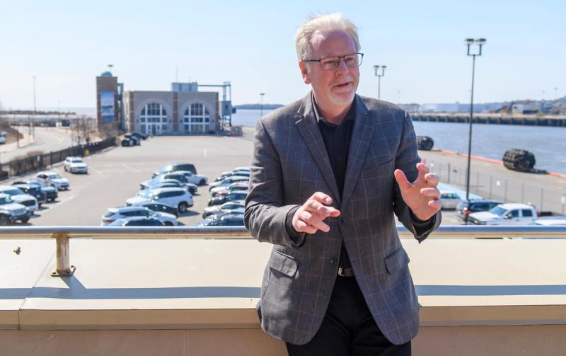 Andrew Dixon, the Port of Saint John’s now-retired longtime head of business development and operations, in front of the Diamond Jubilee Cruise Terminal, looking out over the Bay of Fundy.