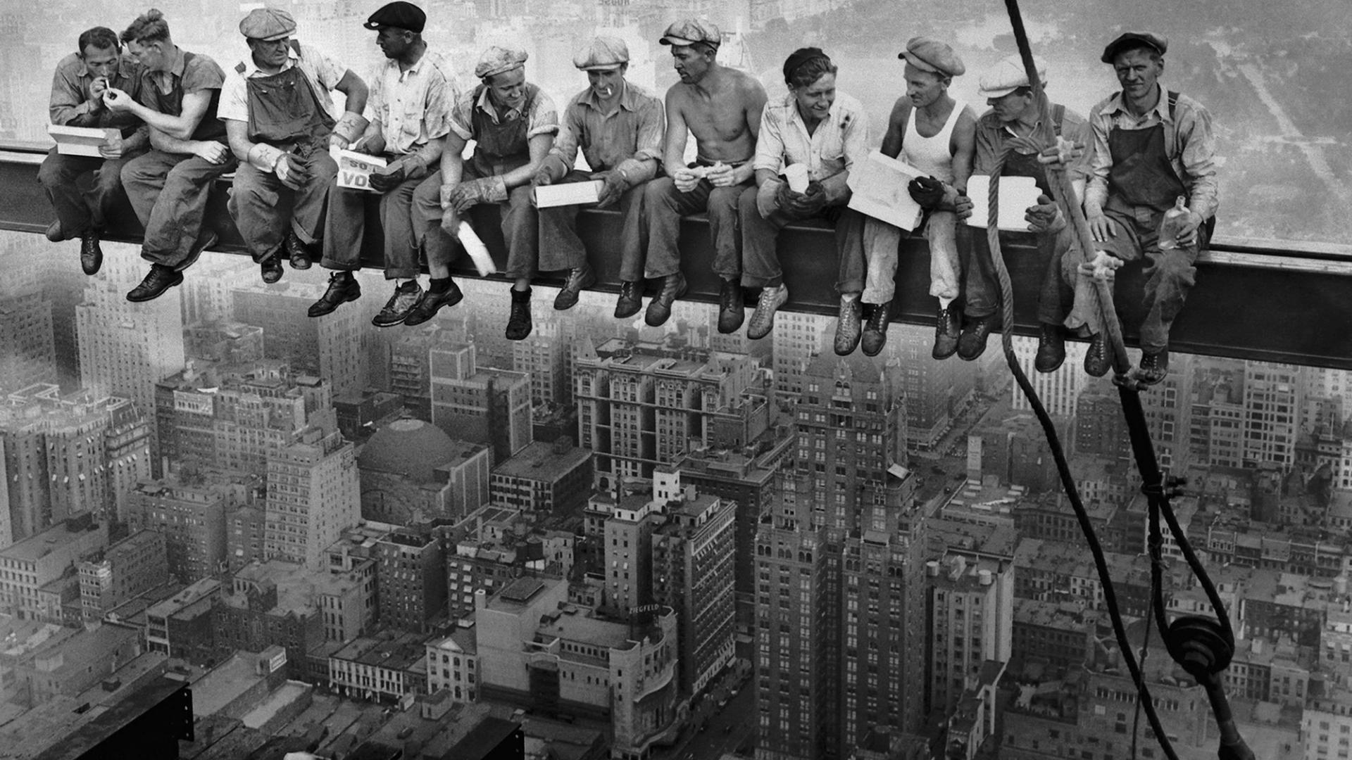 Construction workers taking their lunch on an I-beam during the construction of Rockefeller Plaza in New York. Canada stopped making its own steel wide-flange beams in 1999.