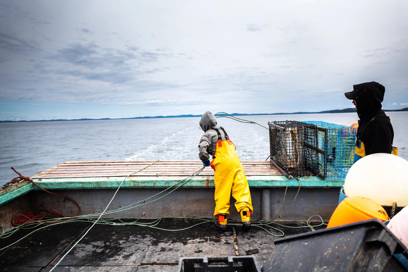On-demand traps return to the water while fishing for lobster and crab near St. Andrew’s, New Brunswick, on May 11, 2026.