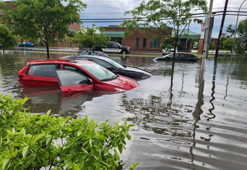 A flooded street in Pointe Claire on Montreal's West Island.