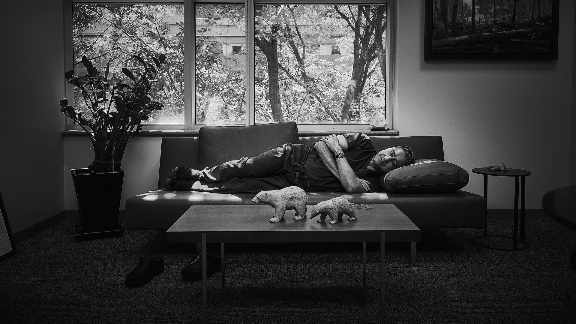 Long surgeries at sporadic times mean Dr. Shaf Keshavjee finds rest where he can.