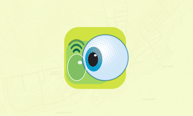Green square containing an illustration of an eyeball and a contact lens with wifi lines above it, to denote smart contact lens