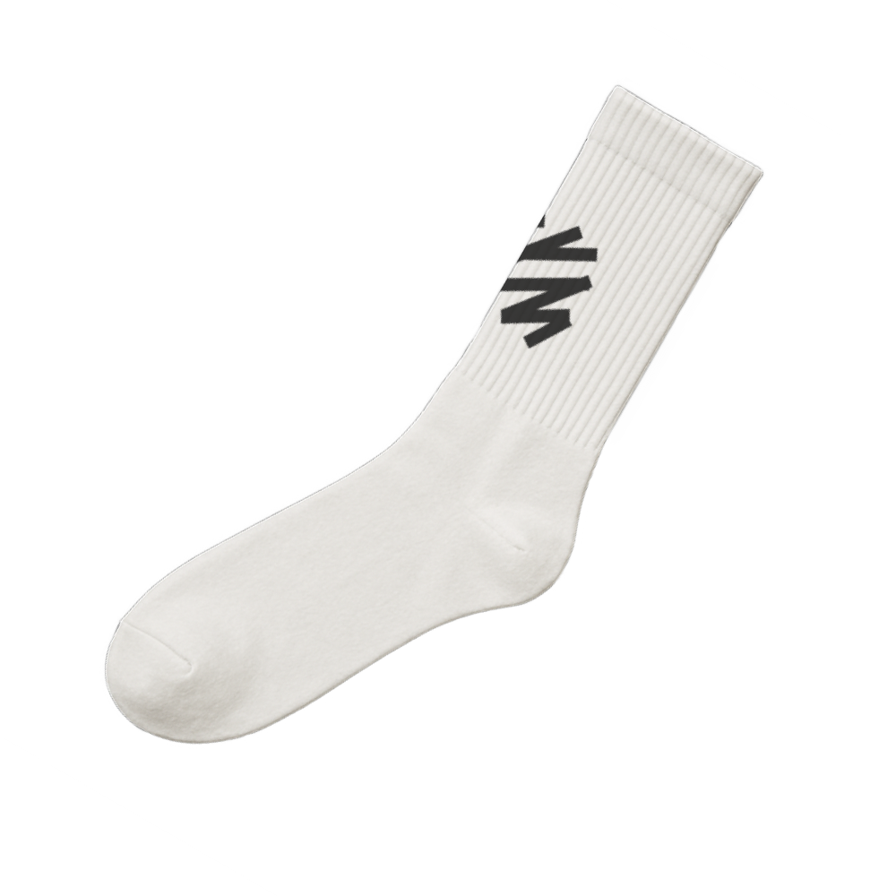 White crewsock with sanity logo