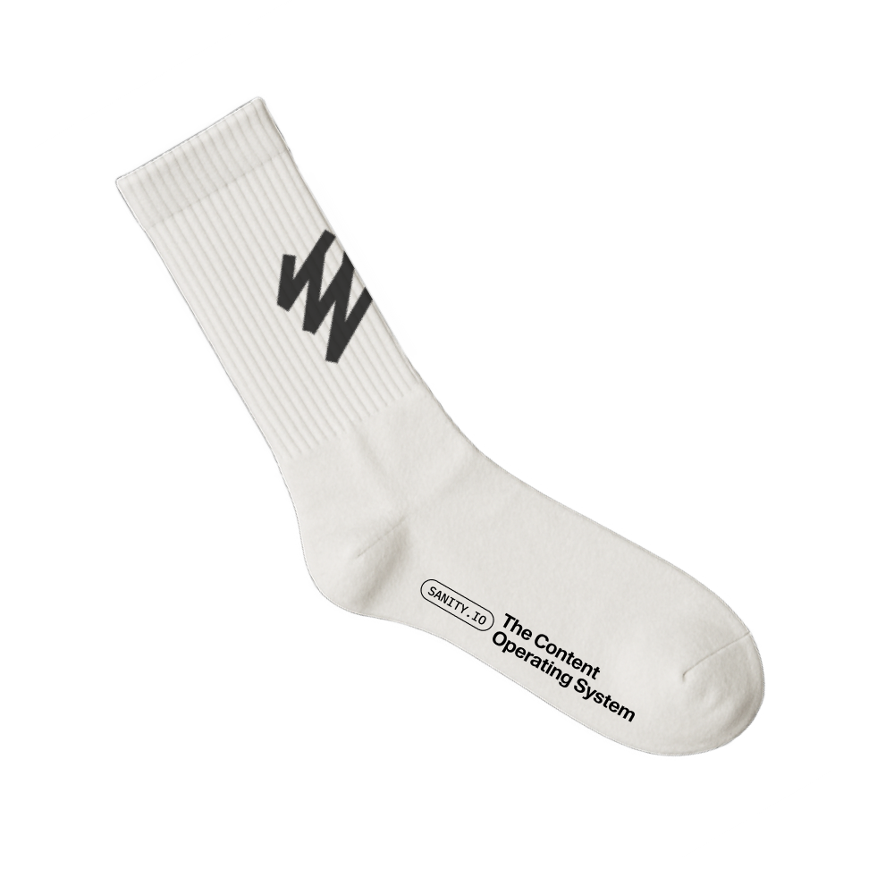 White crewsock with text that says the content operating system