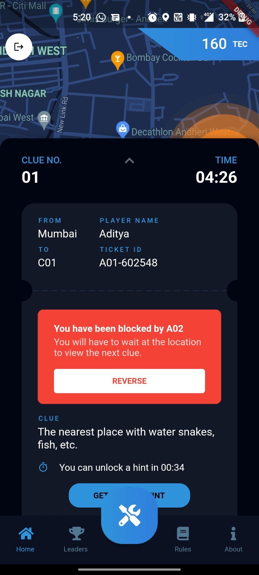 The bottom card shows the user's clue and other details