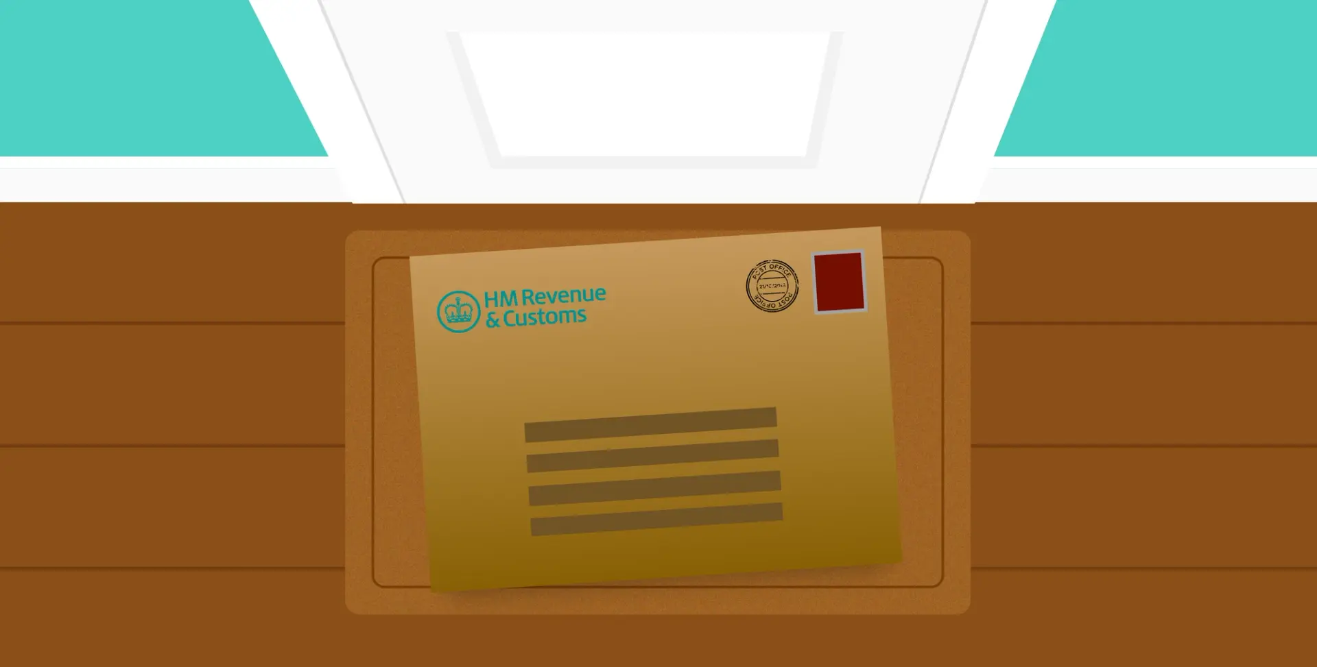A brown envelope on a doormat with a HMRC logo
