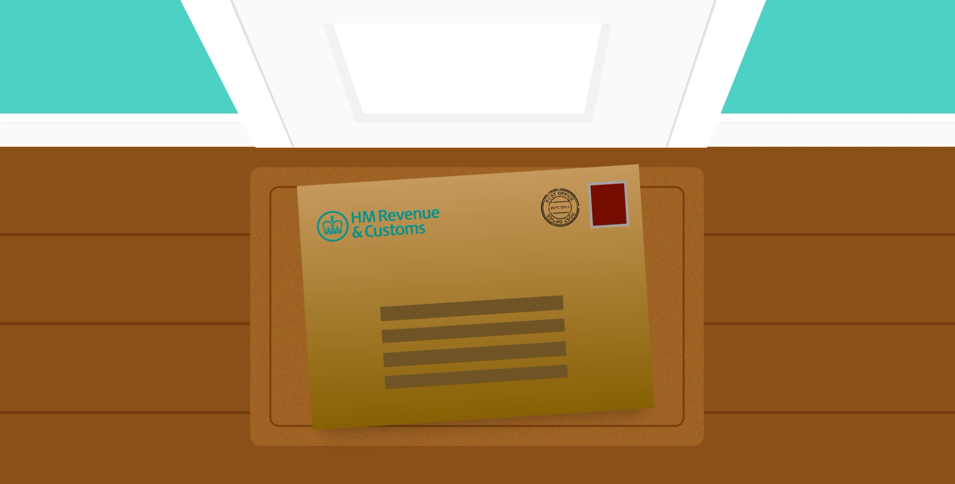 A brown envelope on a doormat with a HMRC logo