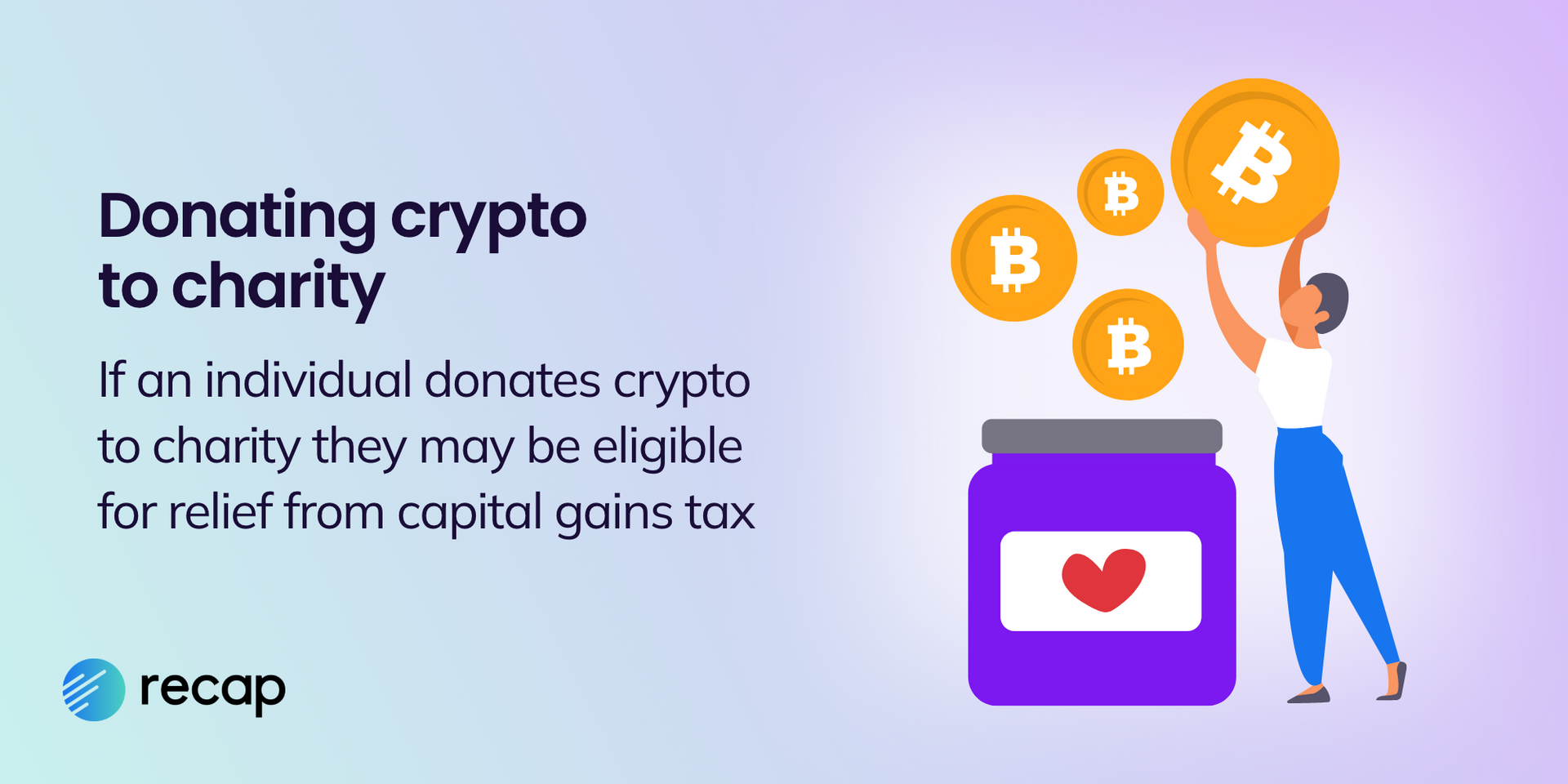 An infographic stating that an individual donating crypto to charity may be eligible for relief from capital gains tax