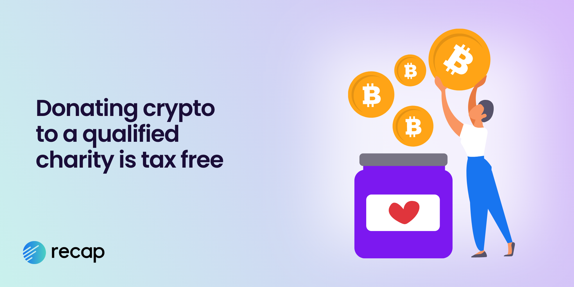Illustration stating that donating crypto to a qualified charity is tax free