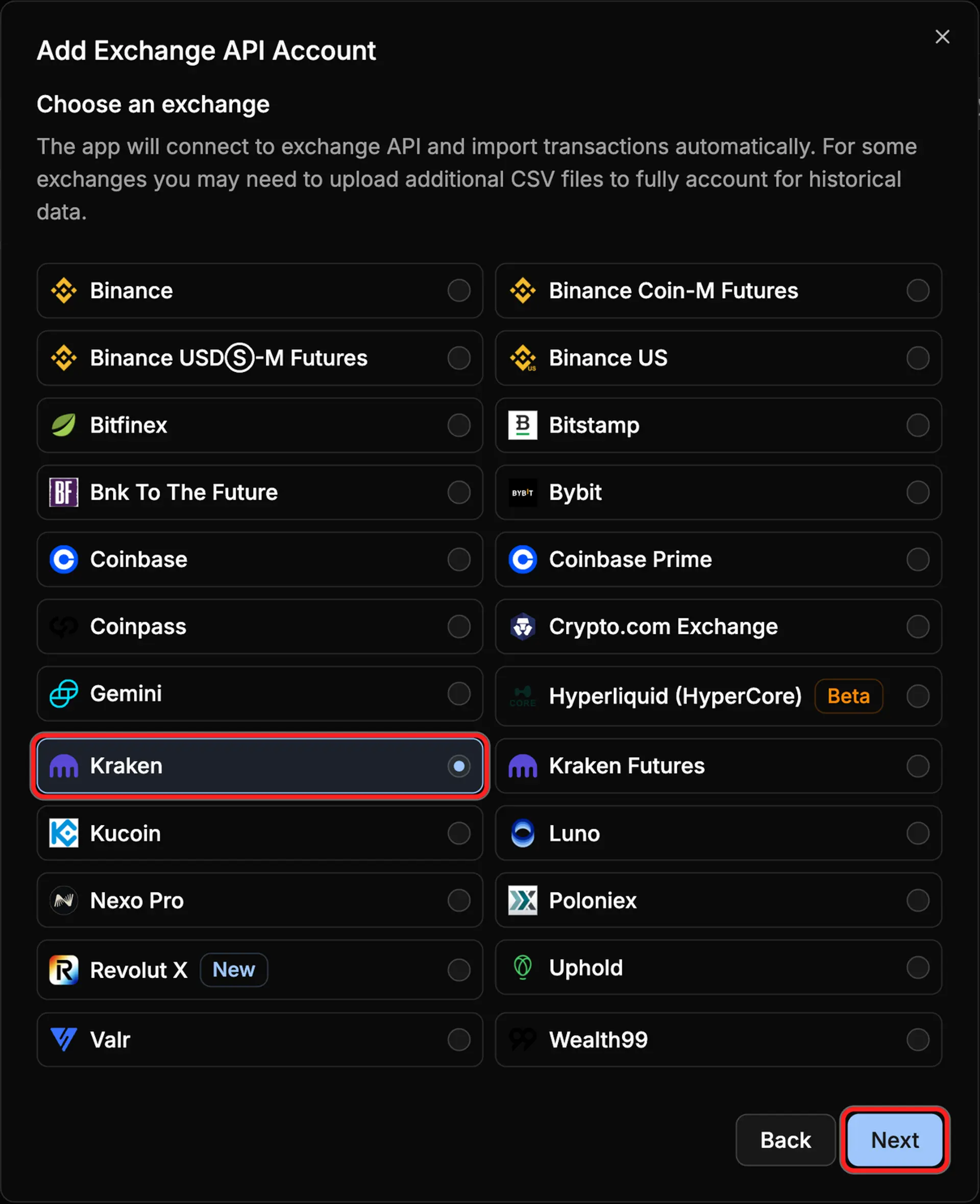 Exchange API Account selection 