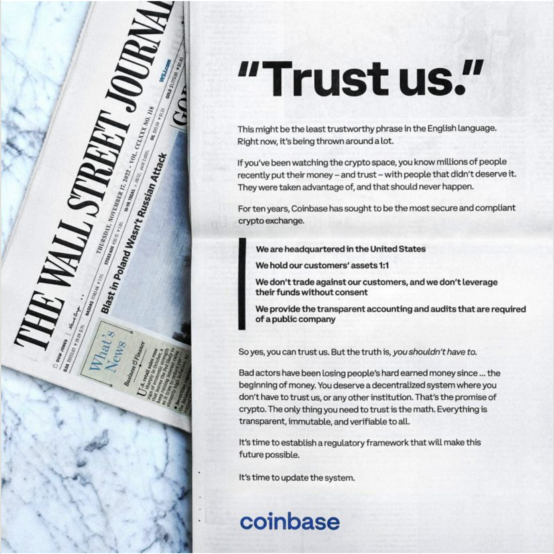 Coinbase Trust Us Statement