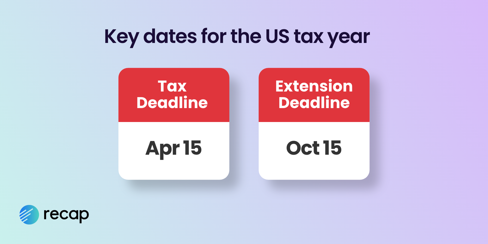 Infographic showing the US tax deadline April 15th and Extension deadline October 15th