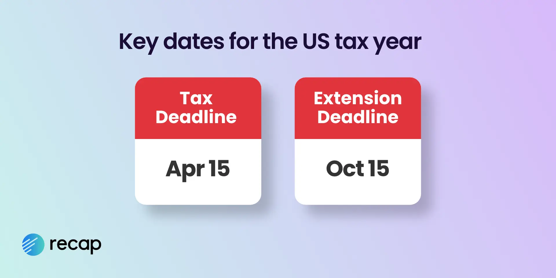 Infographic showing the US tax deadline April 15th and Extension deadline October 15th
