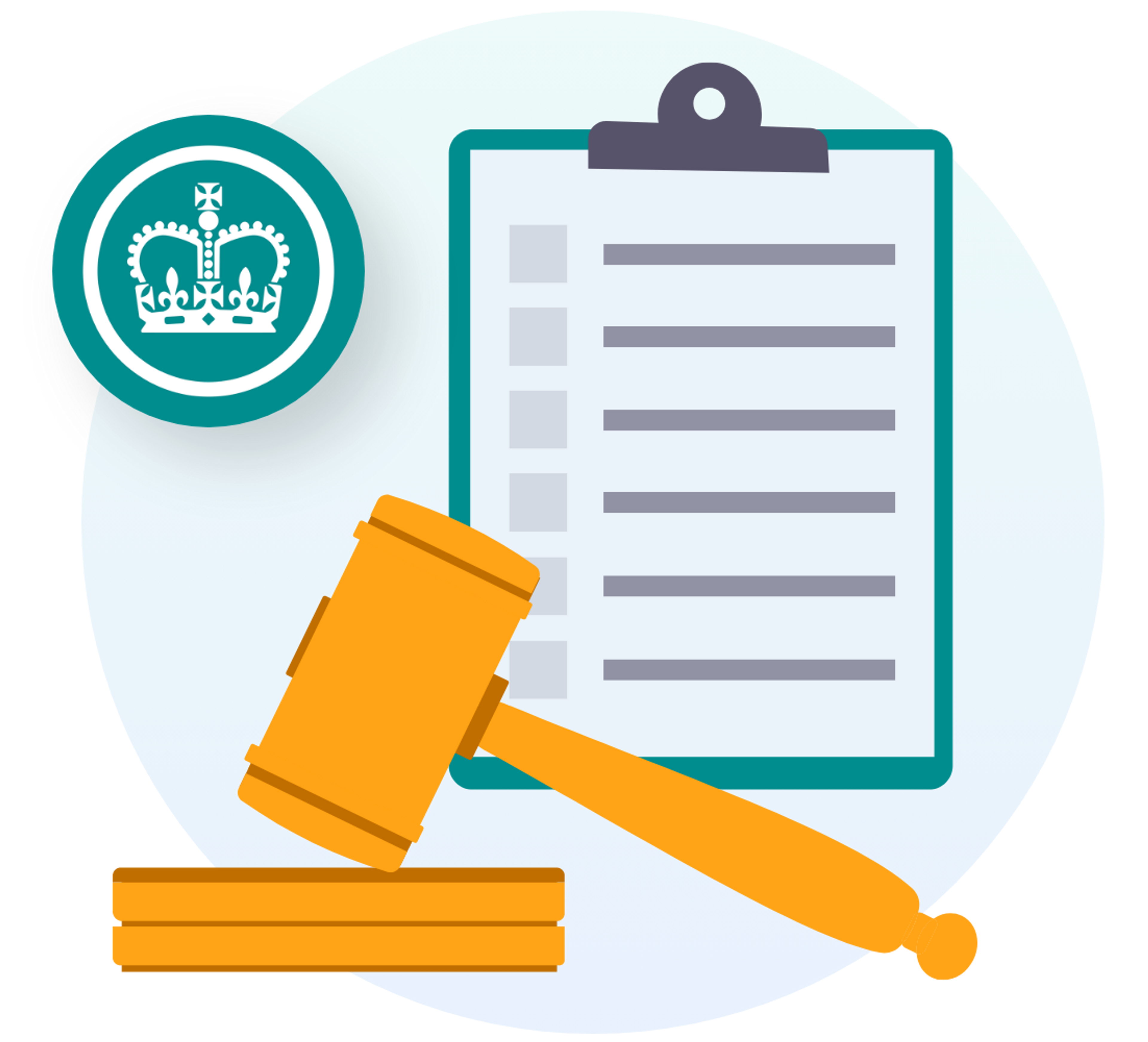 An illustration of a checklist and judge's gavel alongside the HMRC logo.