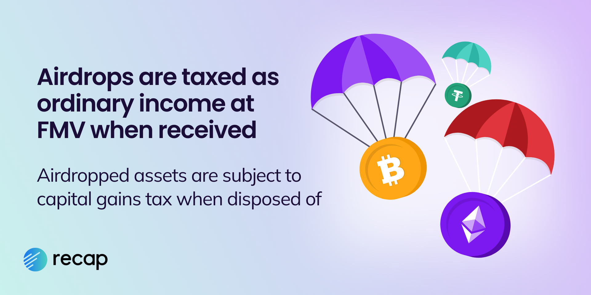 Illustration showing that airdrops are taxed as ordinary income on receipt 