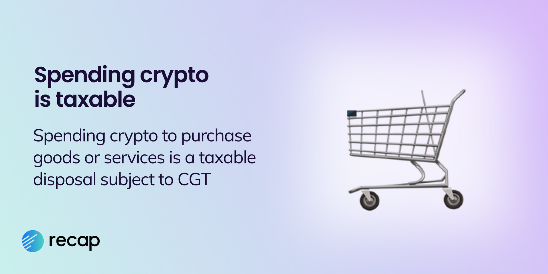 An infographic stating that spending crypto to purchase goods or services is a taxable disposal subject to CGT