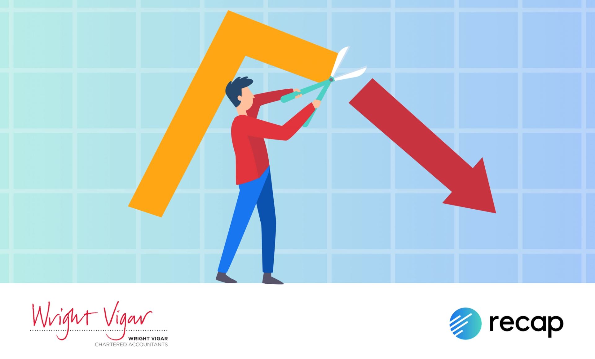 Illustration of a male cutting through a downwards arrow representing cutting losses