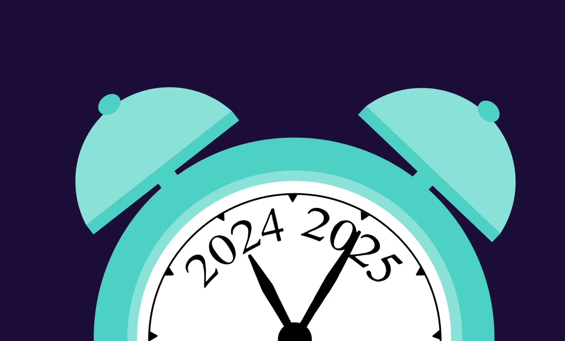 An alarm clock illustration showing the transition from 2024 to 2025, symbolising the countdown to the UK tax year-end on 5th April 2025.