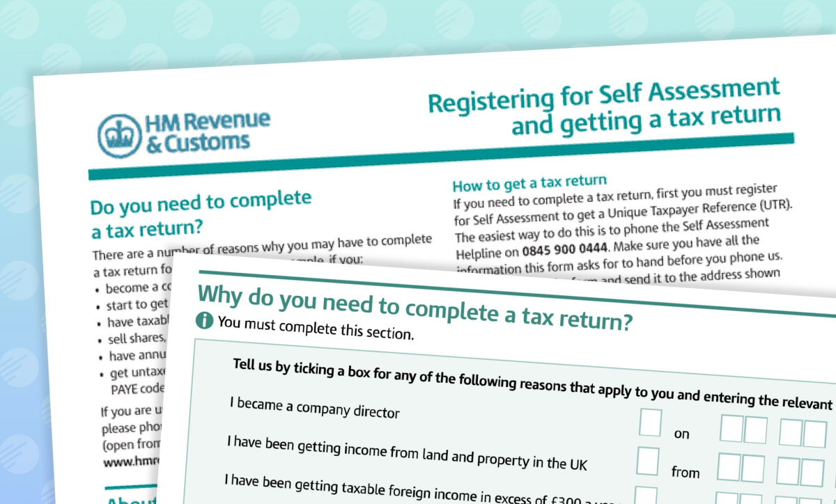 A clipping of HMRC's registering for self assessment form 