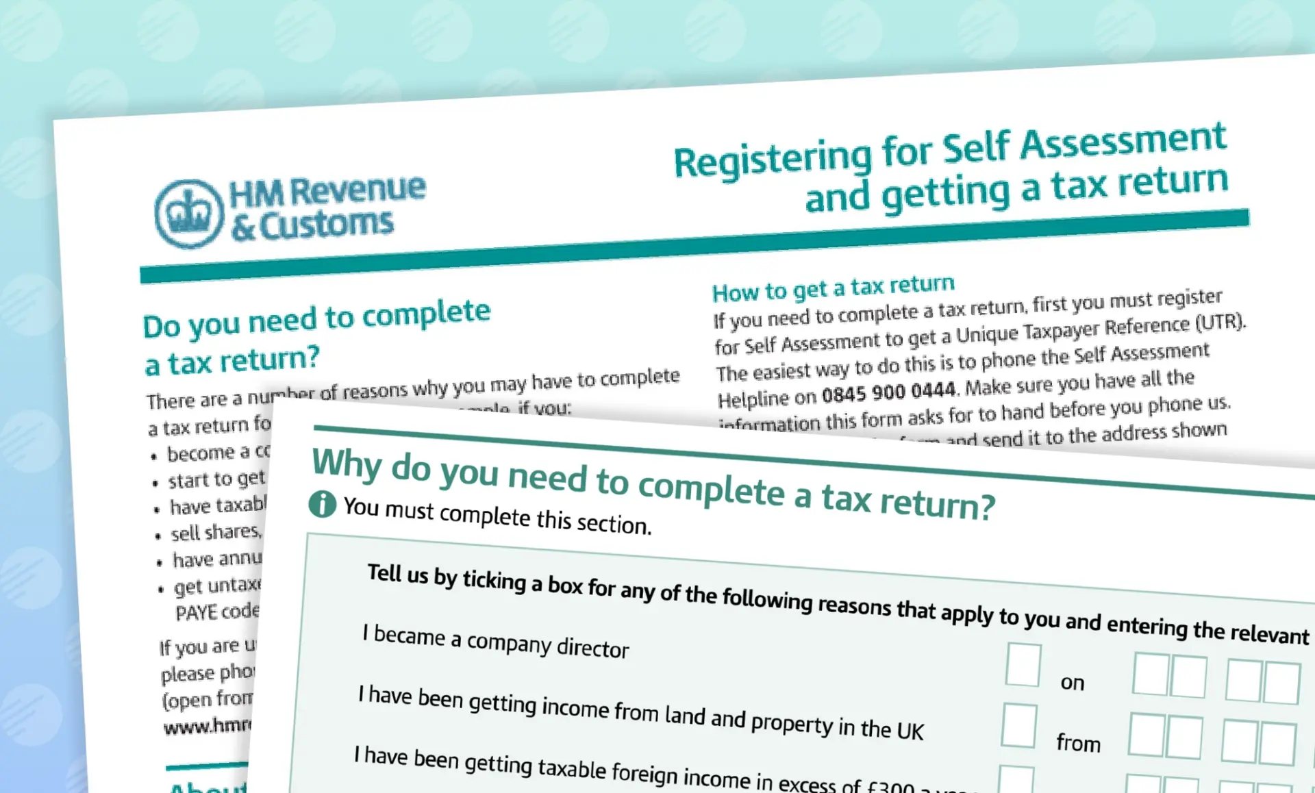 A clipping of HMRC's registering for self assessment form