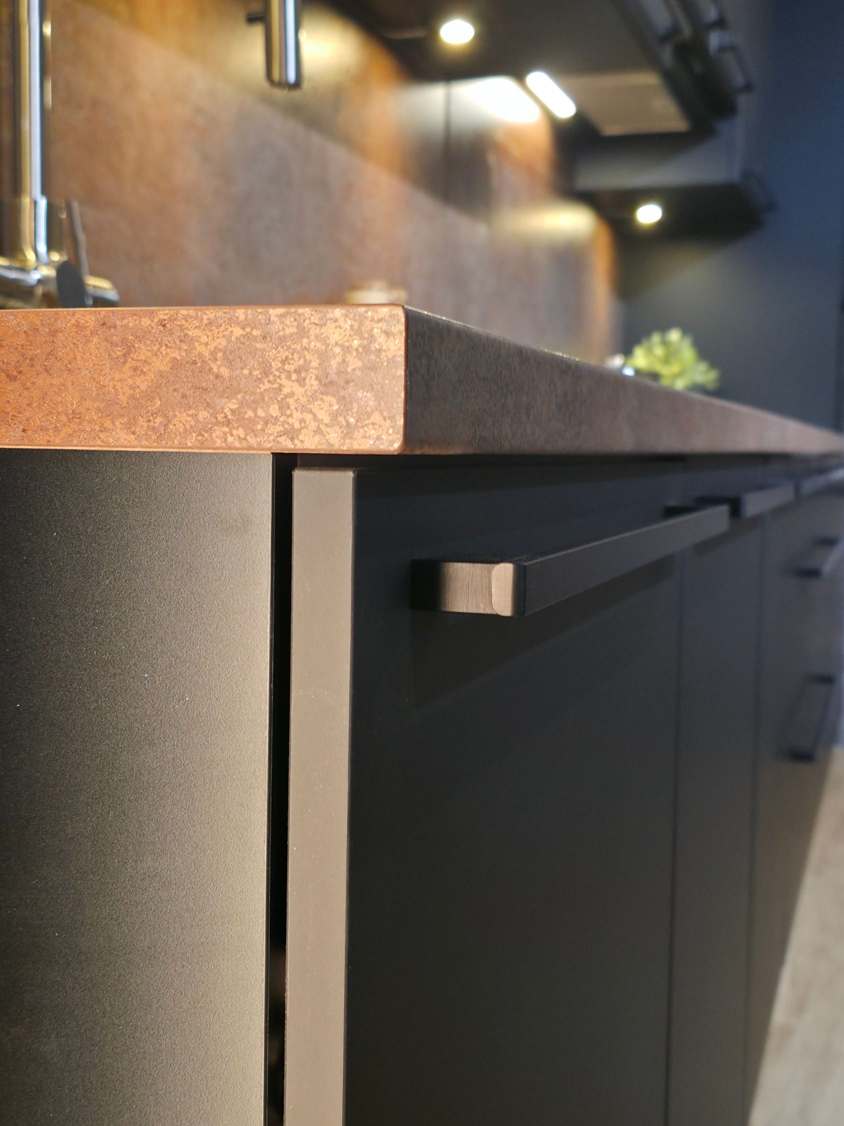 Zwarte keuken met inbouwapparatuur