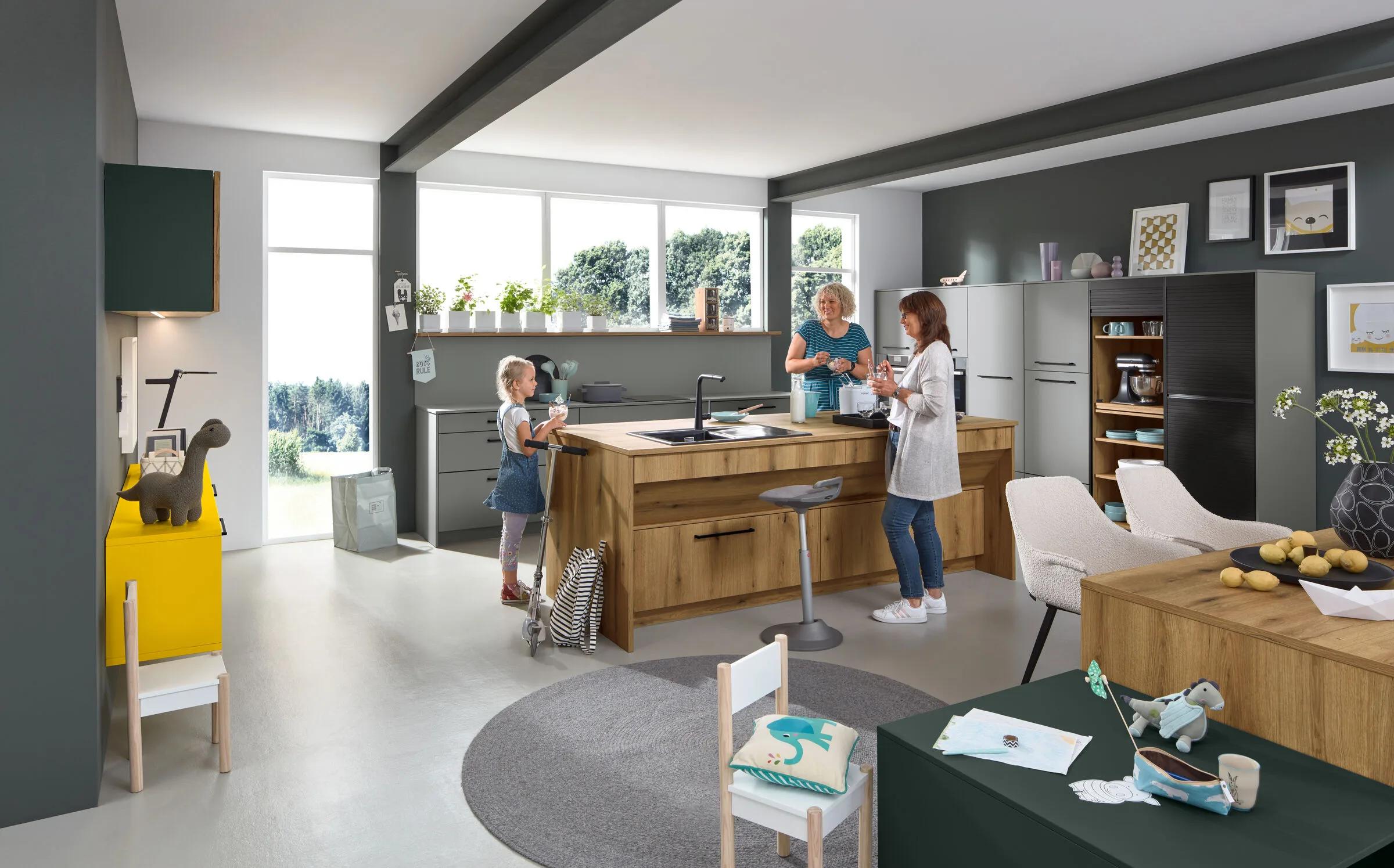 Ballerina HPL Pro 3191 33040 Top 1606 gezinsskeuken met warm eiken eiland en antraciet matte kasten