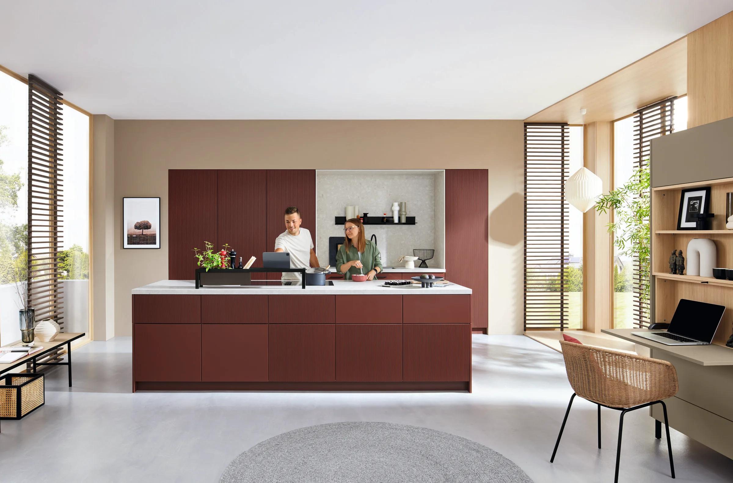 Ballerina Resopal Pro 32021 bordeauxrode greeploze eilandkeuken