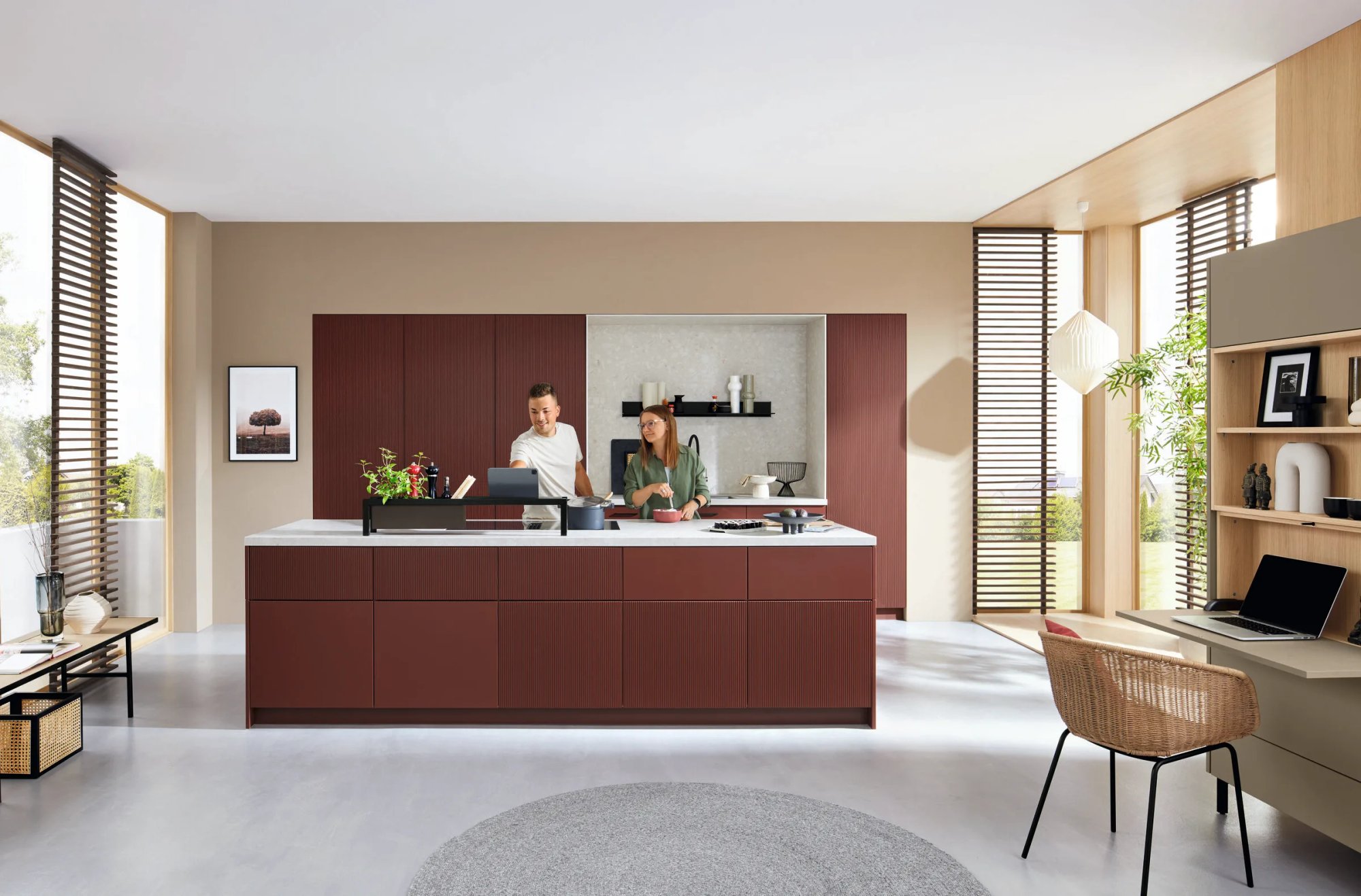 Ballerina Resopal Pro 32021 bordeauxrode greeploze eilandkeuken