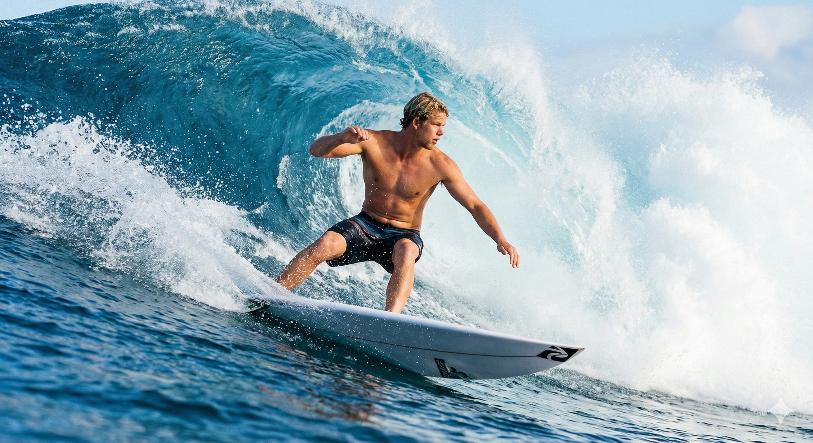 A surfer performing a roundhouse cutback