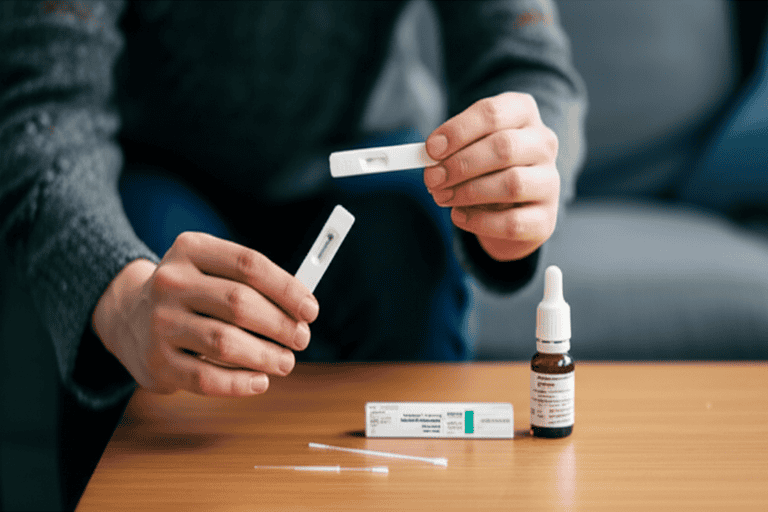 5-i-1-luftvejsvirustest: påviser COVID, influenza, RSV og adenovirus i hjemmet.