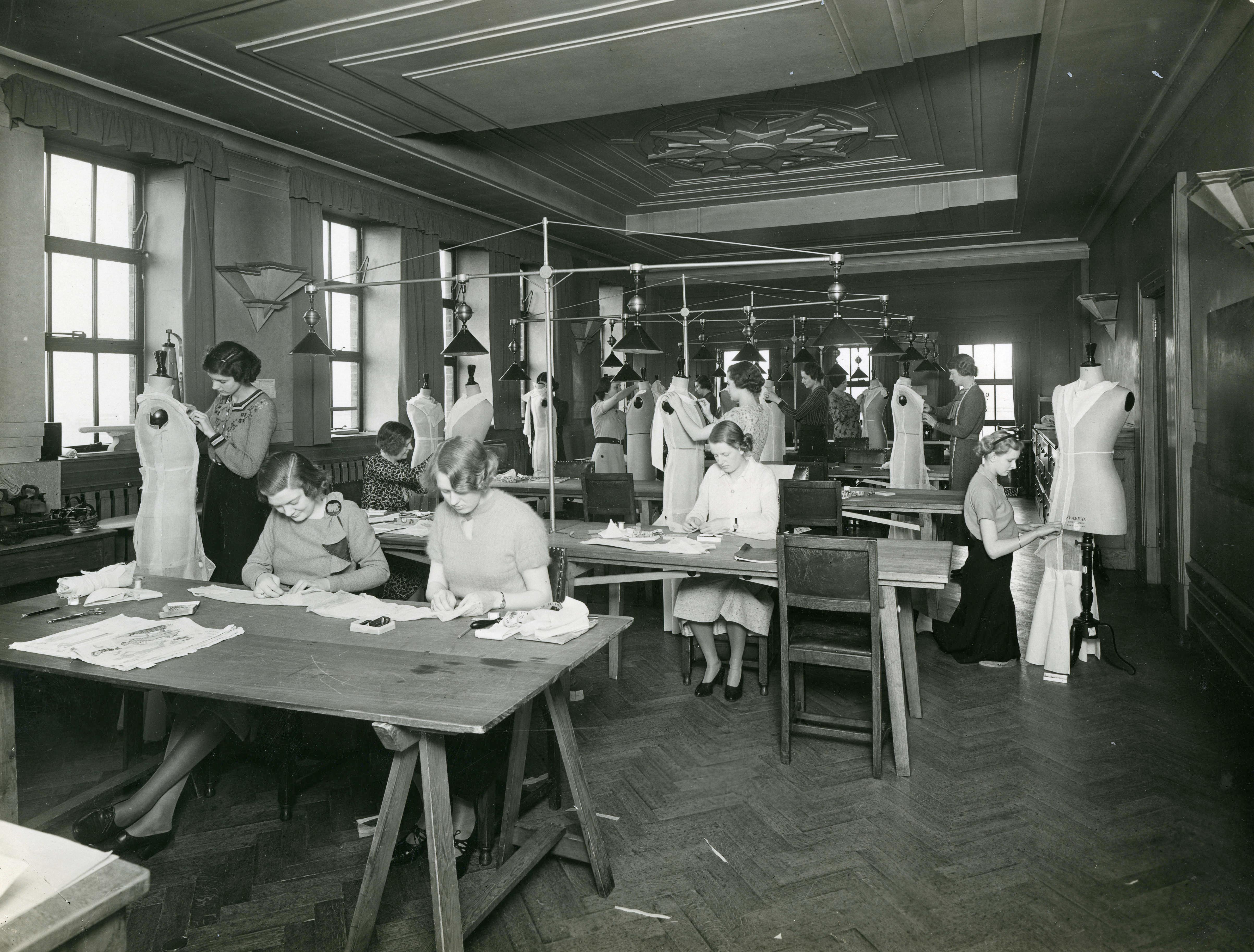 Women sewing in Fashion Studios at Harrow Campus circa 1950