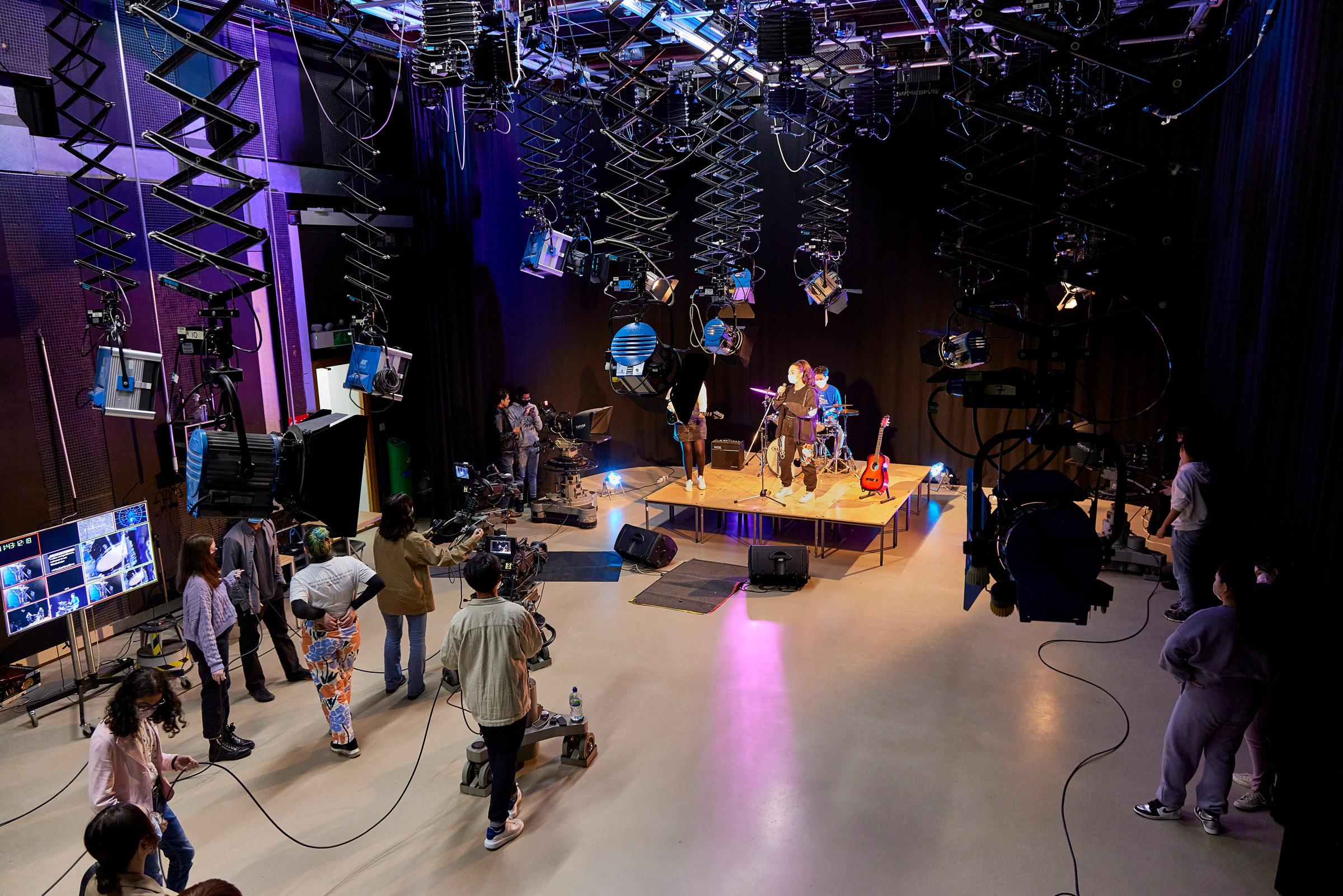 Students filming in the television studios at Harrow Campus.