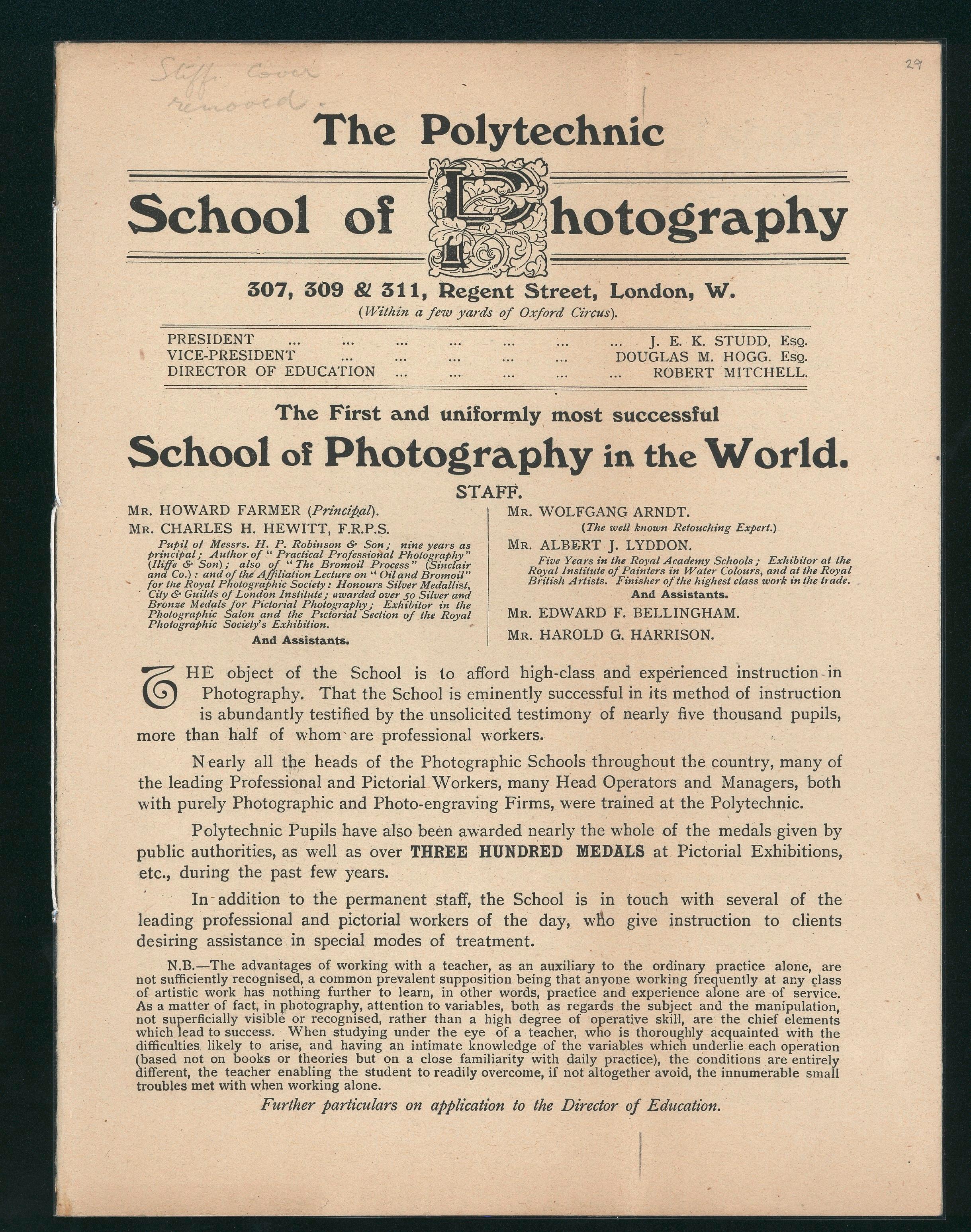 Photograph of the School of Photography 1910 Prospectus