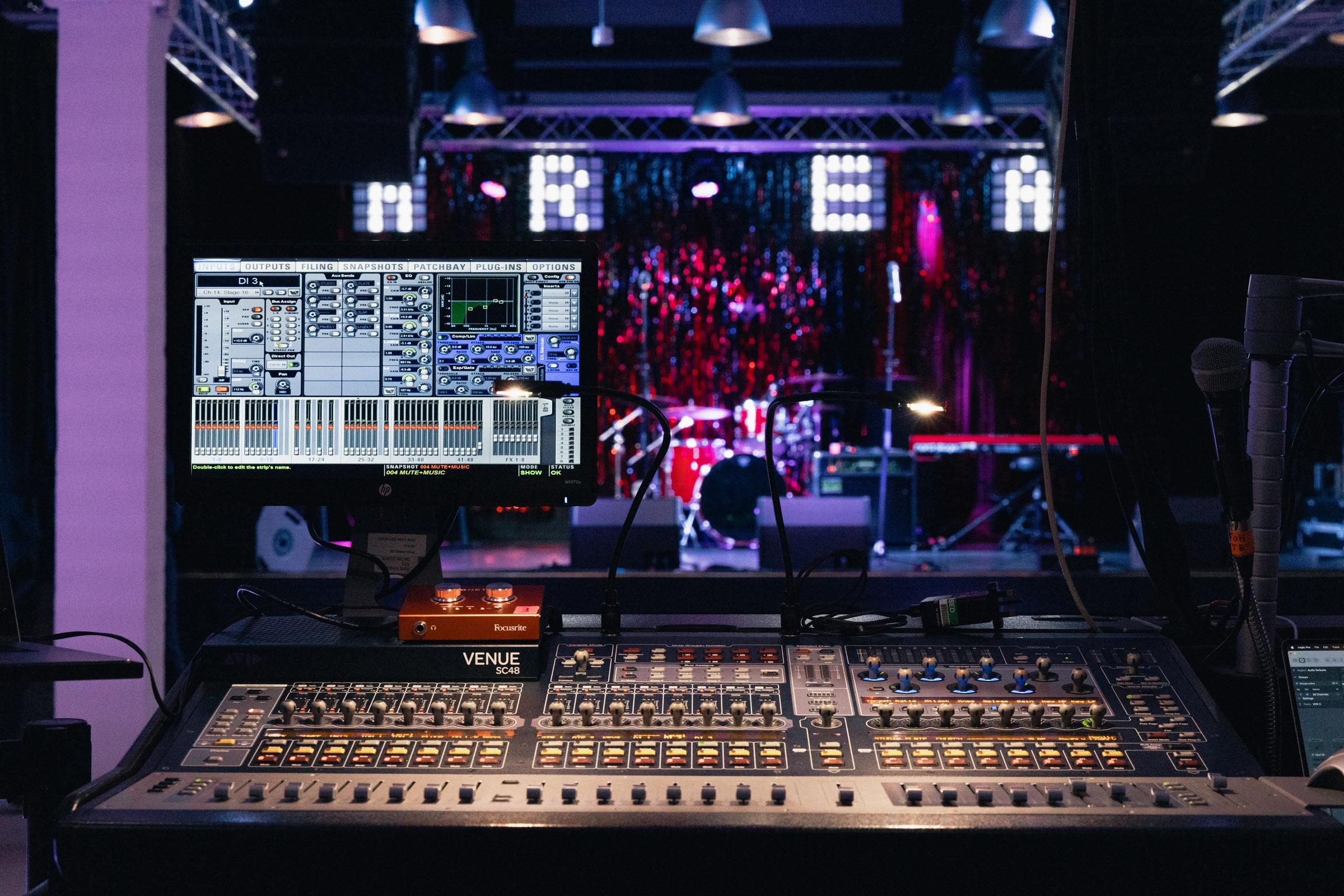 Music recording desk as part of the music studios at Harrow Campus