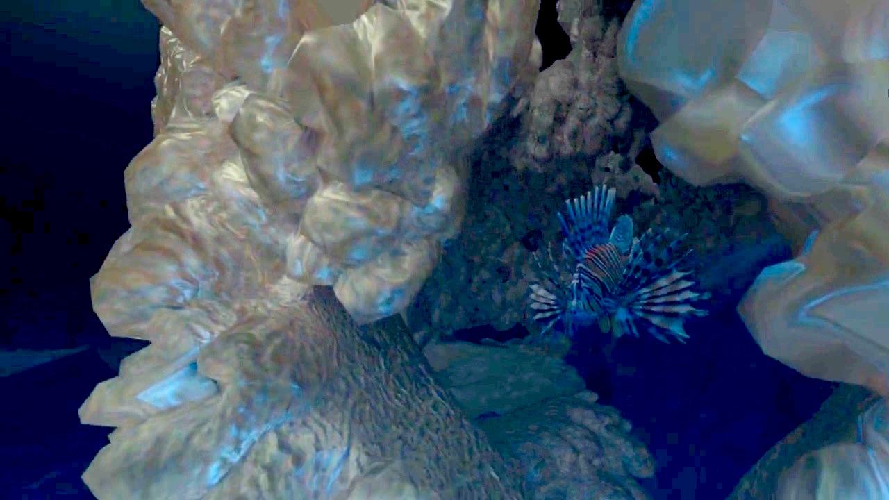 A digital render resembling coral reef patterns, in blue, cyan, and sandy ye
