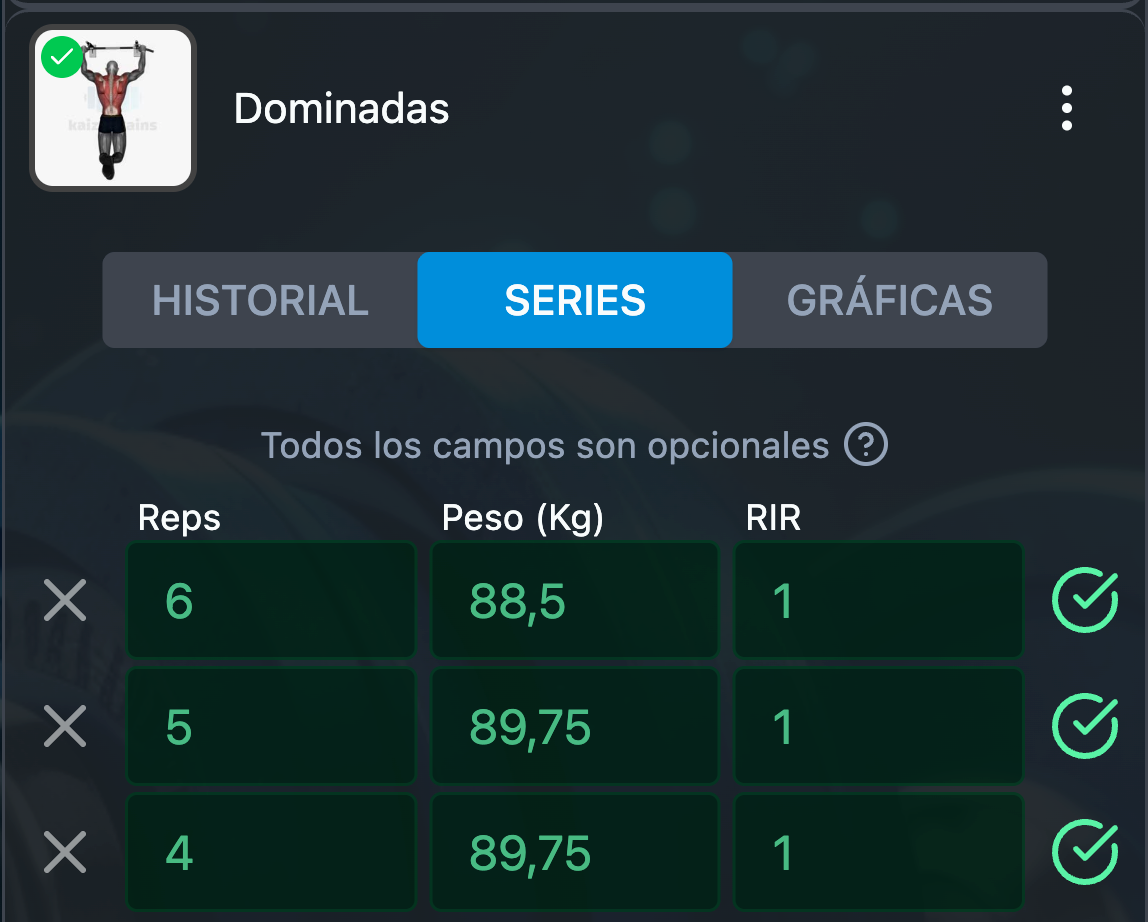 Series de ejercicio "Dominadas" en la app de Kaizengains Series de ejercicio "Dominadas" en la app de Kaizengains