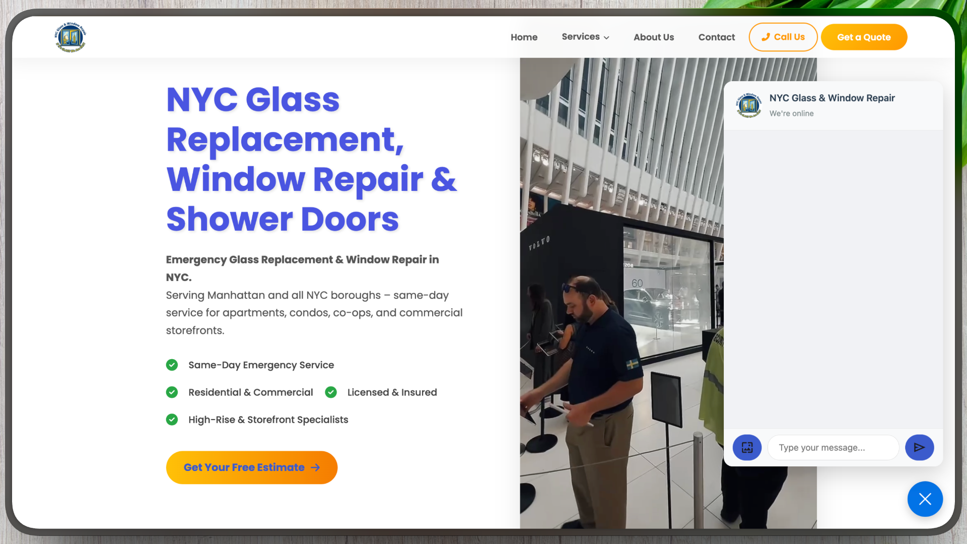 Скріншот галереї Розробка корпоративного сайту для компанії "NYC Glass & Window" - 1