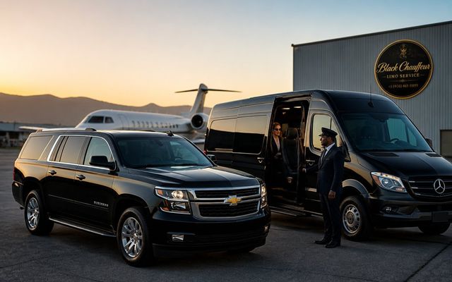 Corporate executive travel logistics with a black Chevrolet Suburban and professional chauffeur in Silicon Valley