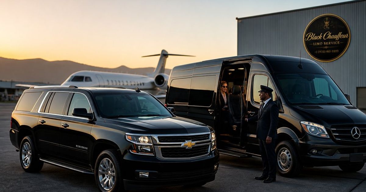 Corporate executive travel logistics with a black Chevrolet Suburban and professional chauffeur in Silicon Valley
