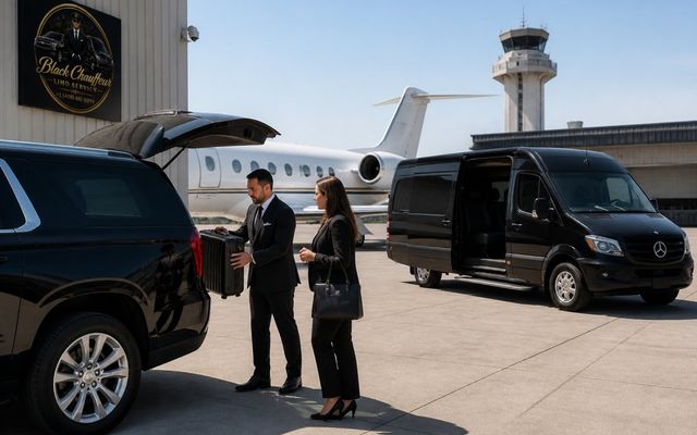 Professional chauffeur assisting a passenger into a black SUV for transportation from Santa Cruz to SJC