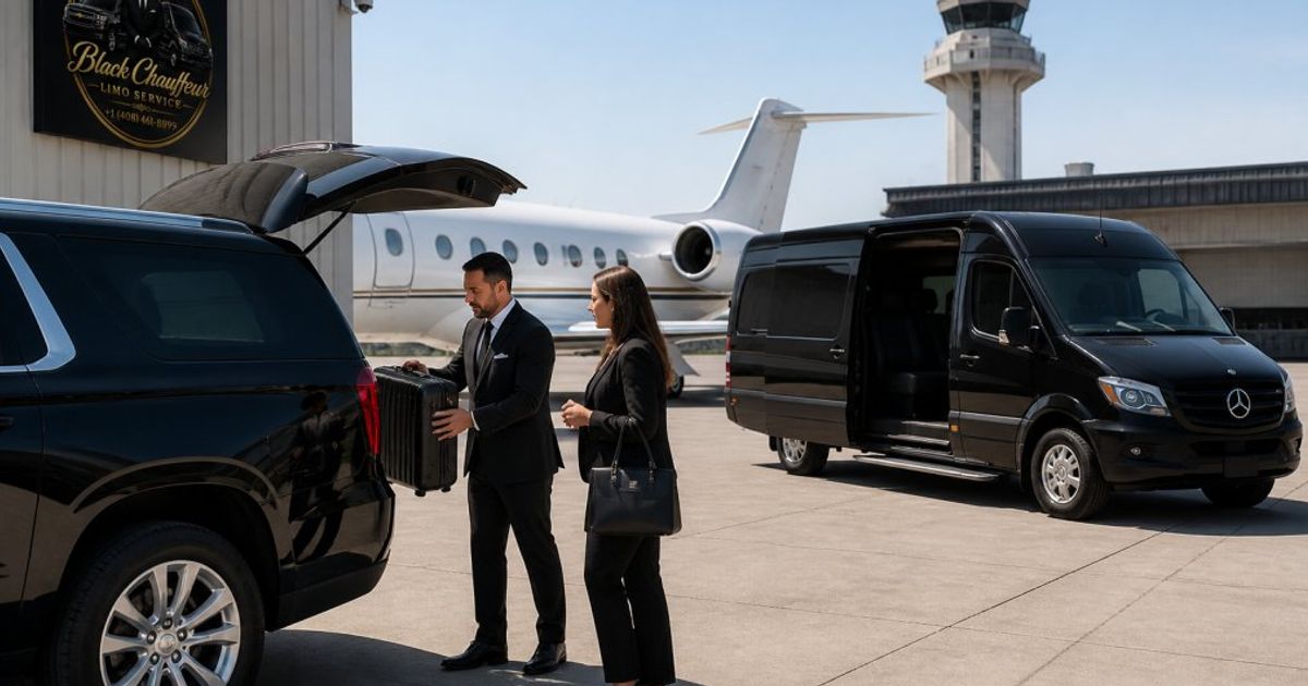 Professional chauffeur assisting a passenger into a black SUV for transportation from Santa Cruz to SJC