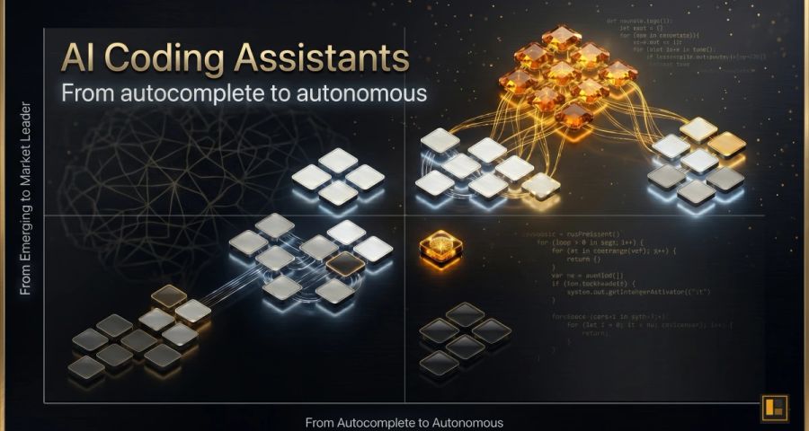Grid overview of 27 AI coding assistant categories from autocomplete tools to autonomous agents