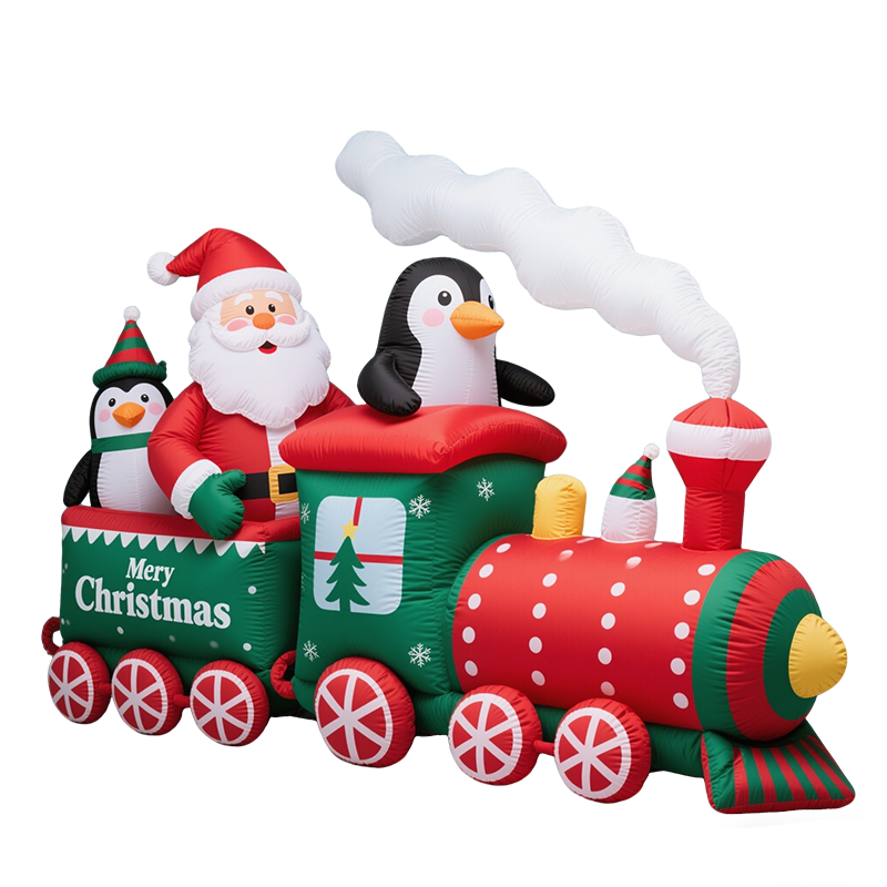 Christmas Inflatable Train: Santa, Penguins & Blowing Smoke with LED Lights