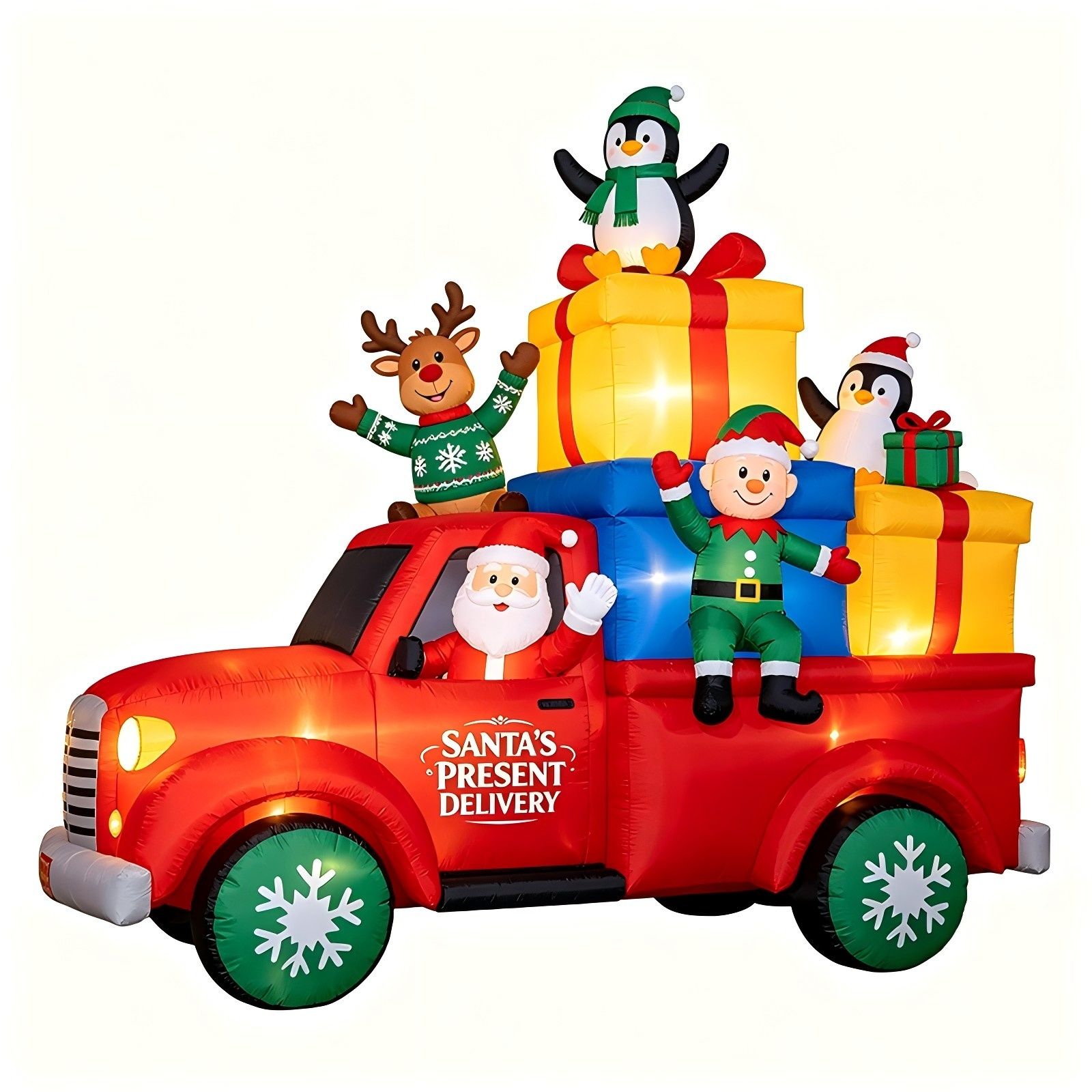 Christmas Inflatable Truck: Santa's Present Delivery with Gift Pile (LED Lights)