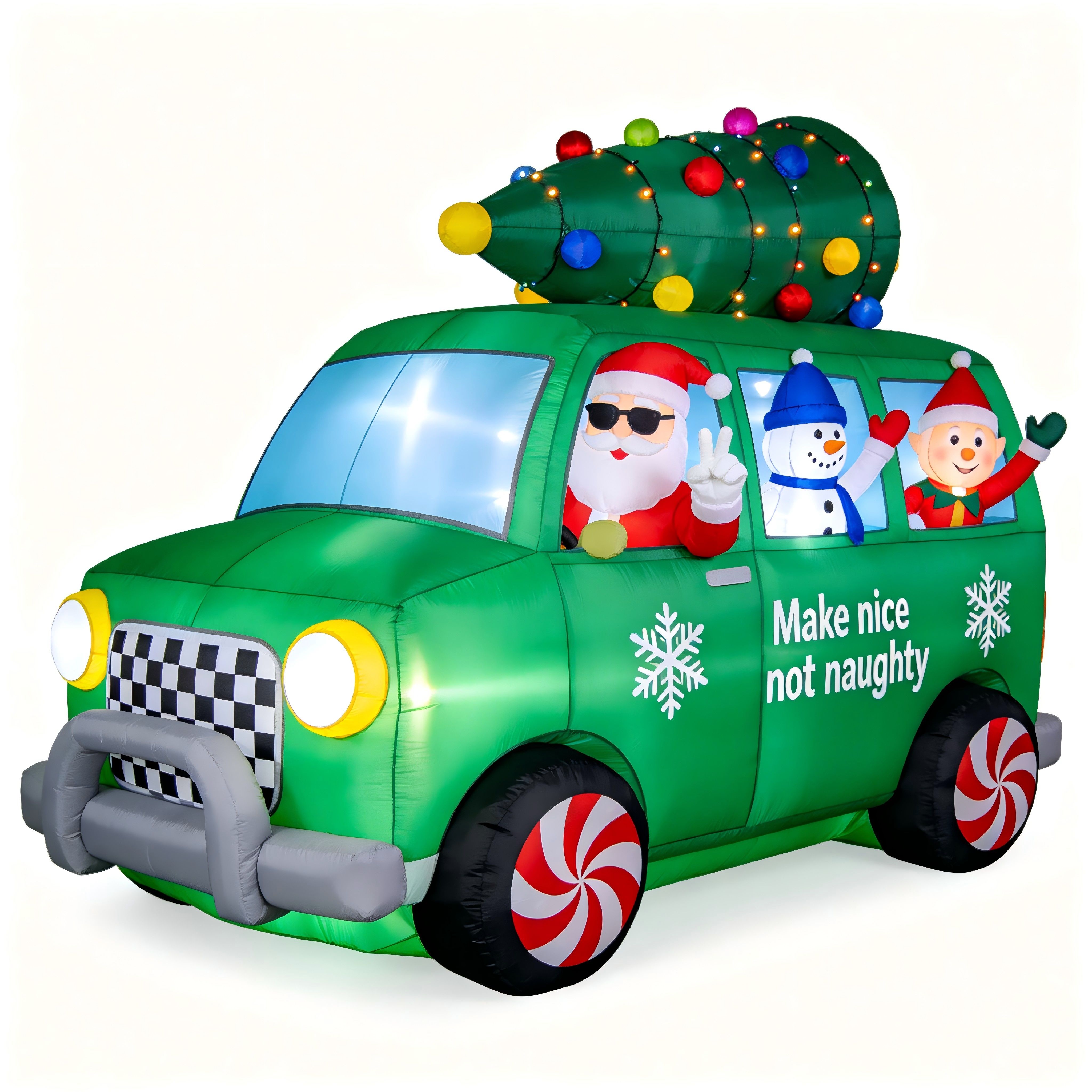 Christmas Inflatable Party Van: Cool Santa, Snowman & Elf with LED Lights