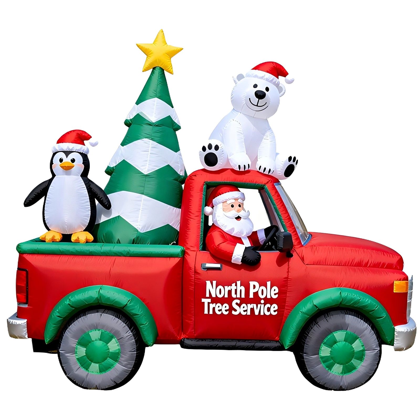 Christmas Inflatable Truck: North Pole Tree Service with Santa & Polar Bear
