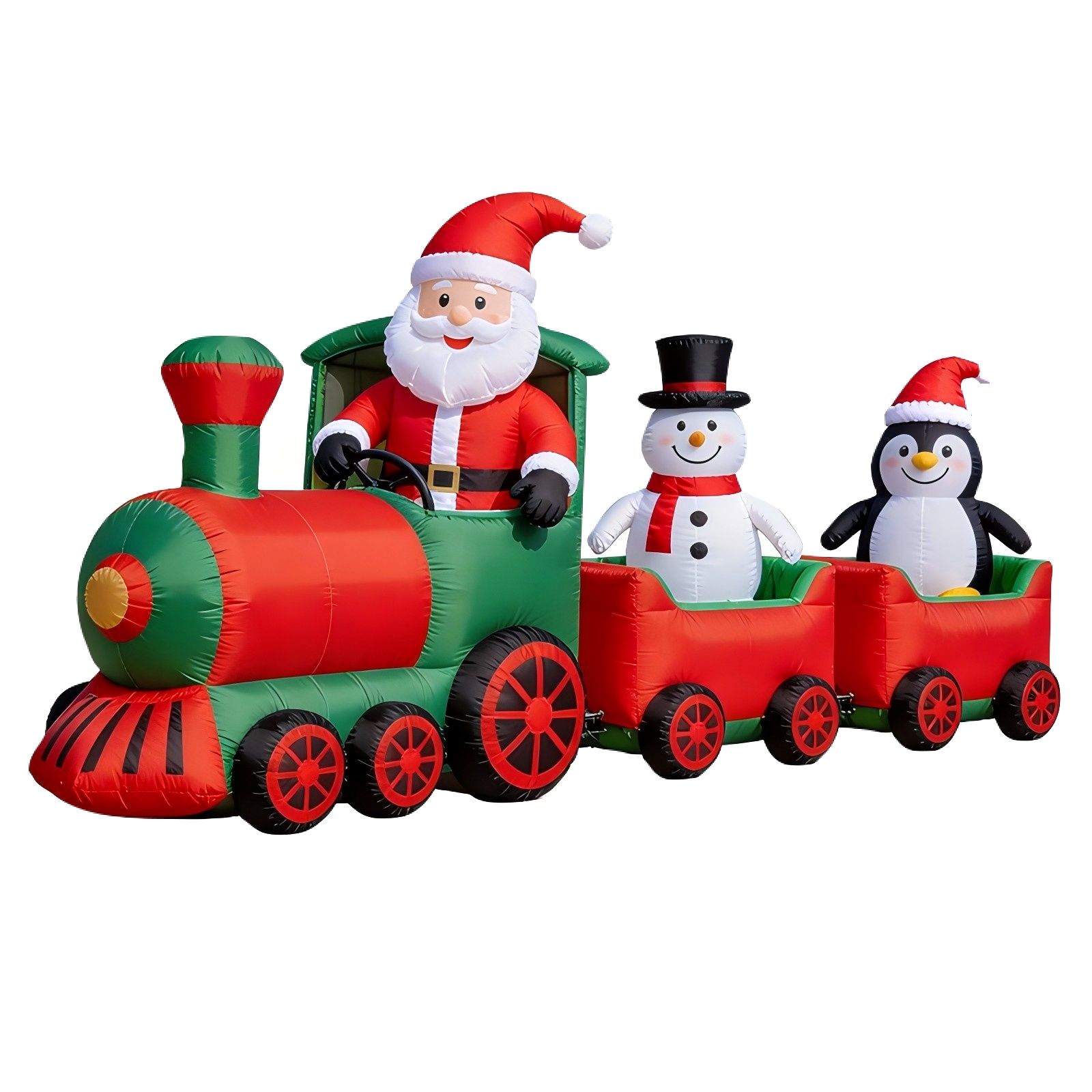 Christmas Inflatable Train with LED Lights: Santa, Snowman & Penguin Carriages