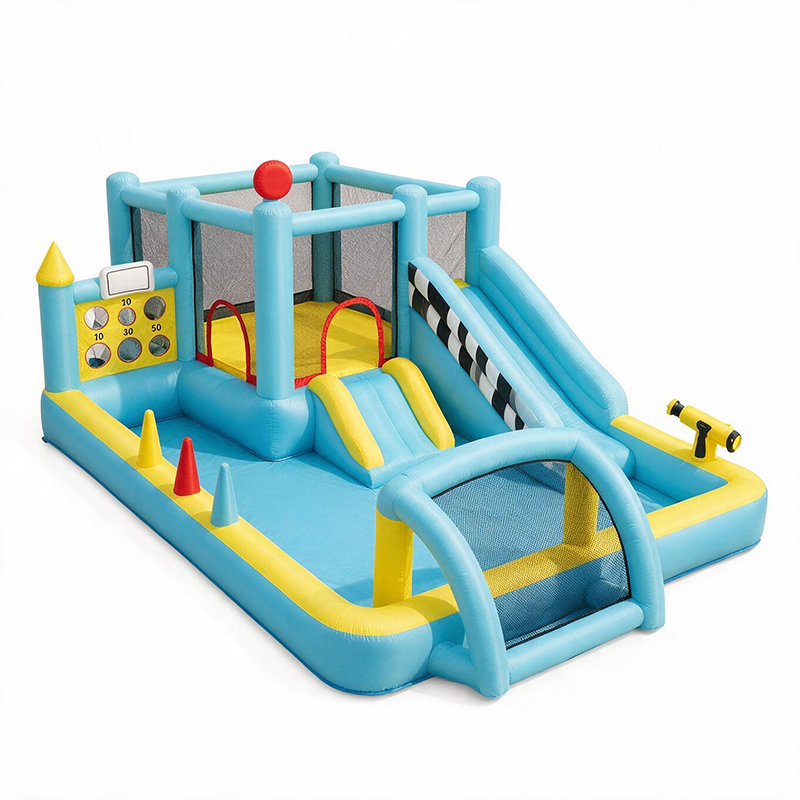 Kids Inflatable Water Park Bounce House with Basketball Hoop, Water Gun & Target Toss Game