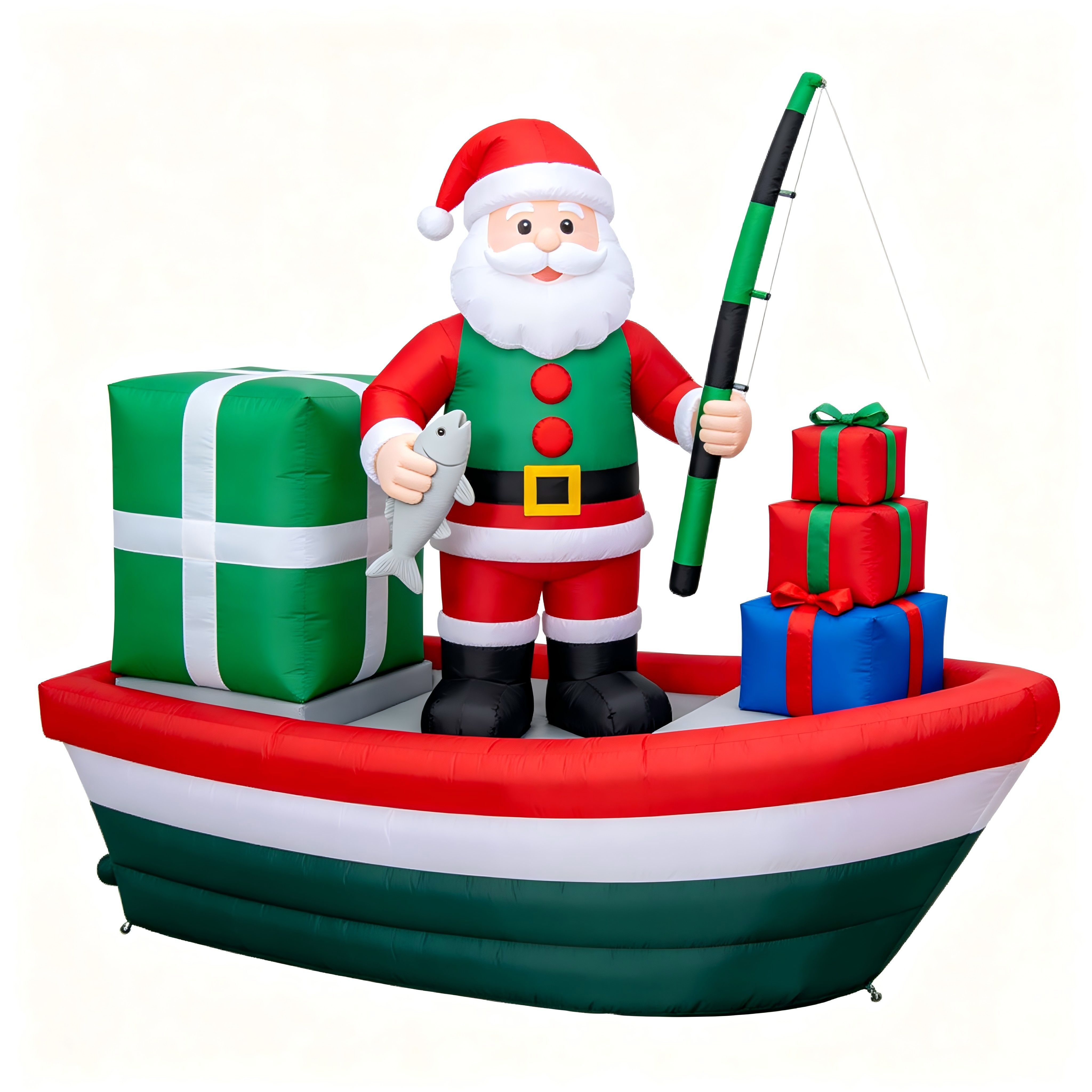 Christmas Inflatable Boat: Santa Fishing with Gifts & LED Lights