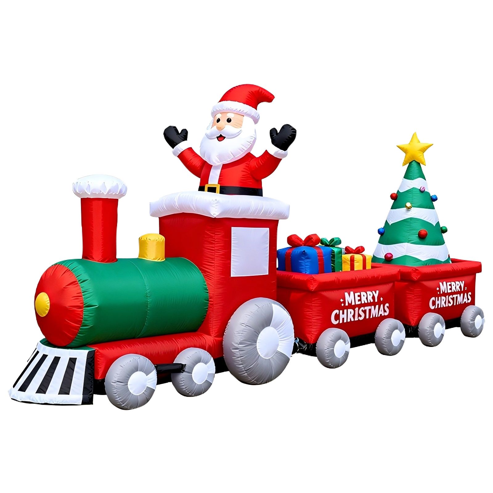 Christmas Inflatable Train with LED Lights: Santa, Gifts, Starry Tree & Merry Christmas Banner